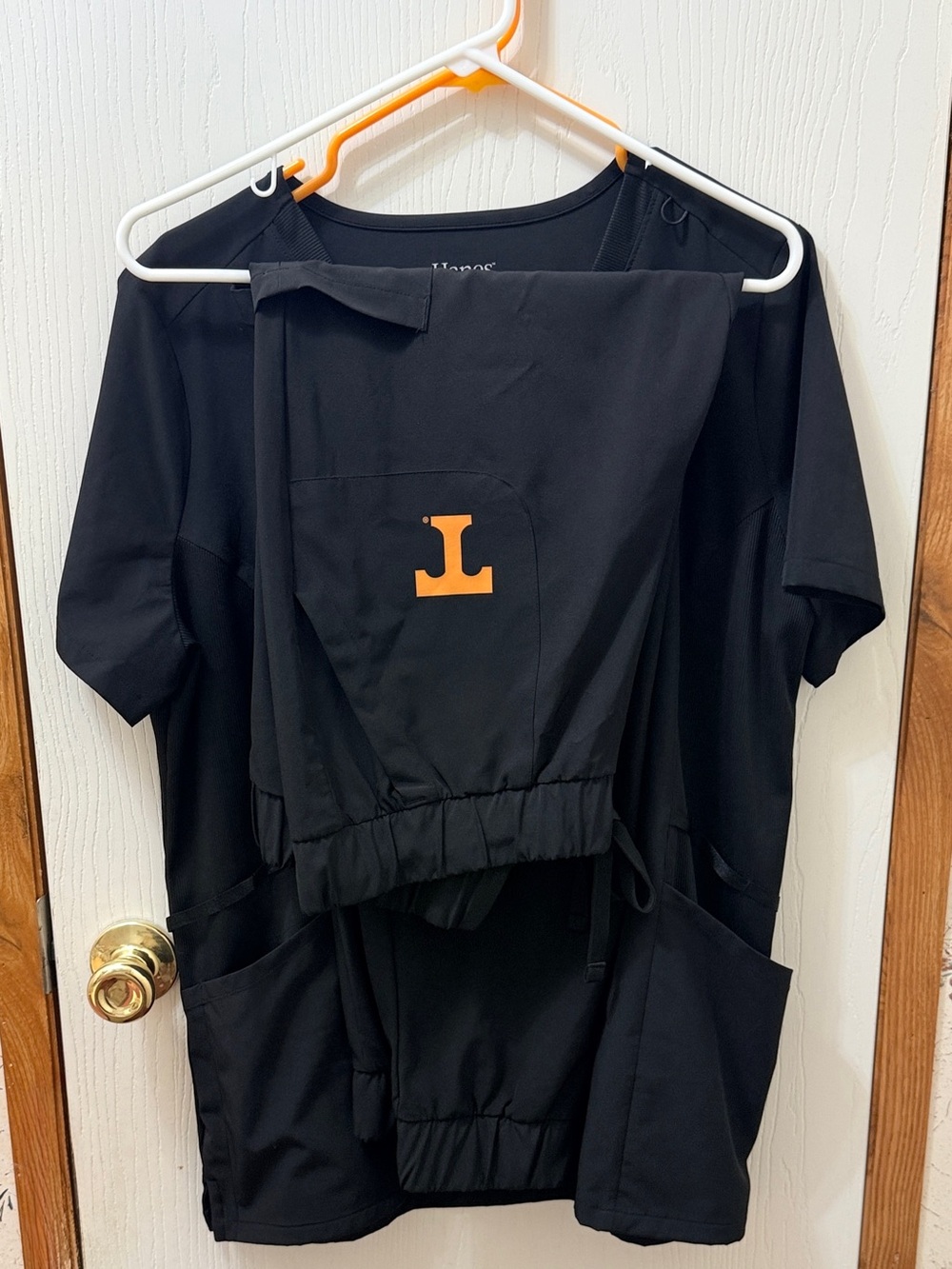 Hanes Women's Black Scrub Pants & Top Set with University of Tennessee Logo